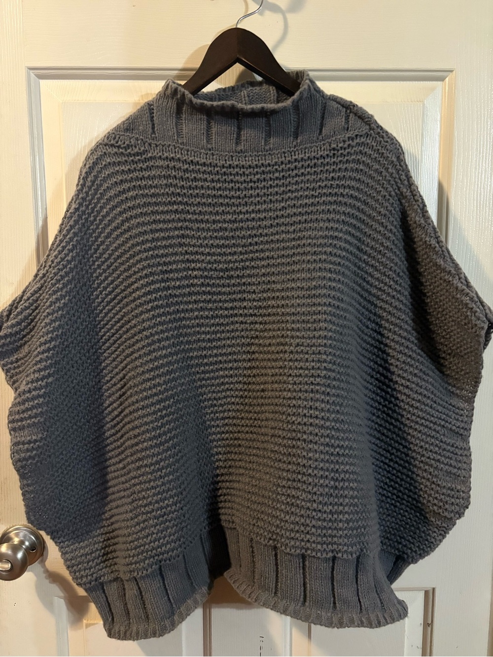 SHEIN Charcoal Gray Ribbed Cowl Poncho Sweater